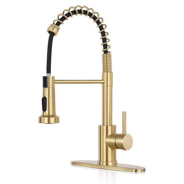 Single Handle 16 in. H Pull Down Sprayer Kitchen Faucet with Pull Out Spray Wand in Brushed Gold