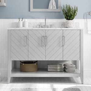 Baybarn 48 in. W x 22 in. D x 35 in. H Single Sink Freestanding Bath Vanity in Gray with White Engineered Stone Top