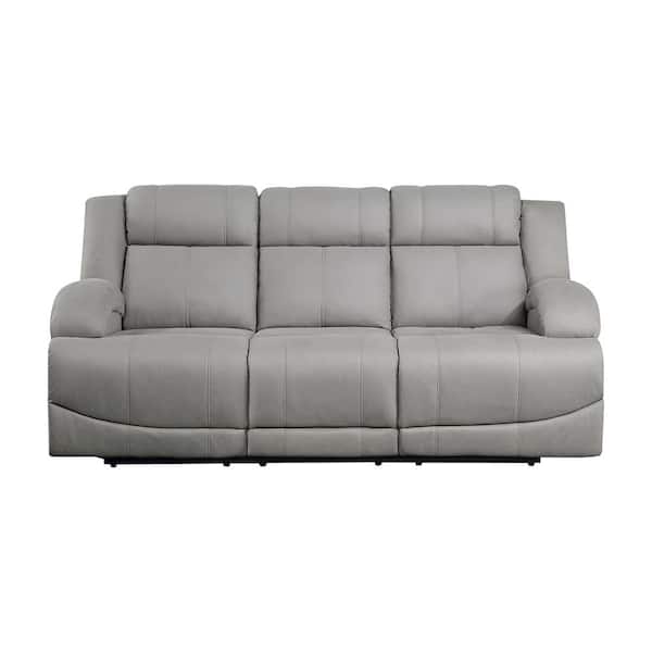 Lazzara Darcel 81.5 in. W Straight Arm Microfiber Rectangle Power Double Reclining Sofa in. Gray