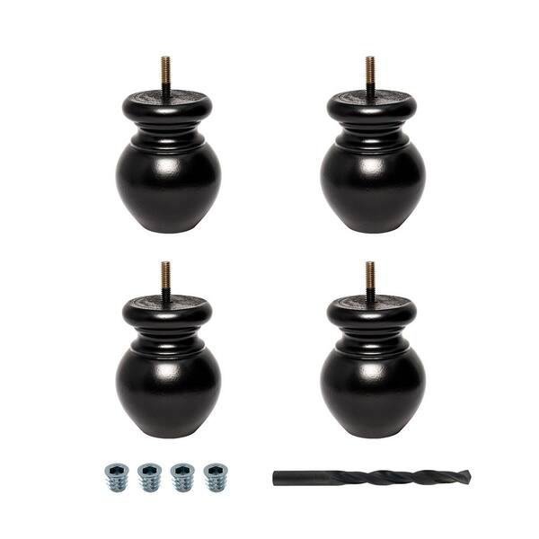 American Pro Decor 4 in. x 3-1/8 in. Stained Espresso Solid Hardwood Round Bun Foot (4-Pack)