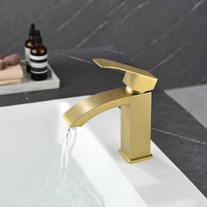 Single-Handle Mid-Arc Single-Hole Bathroom Faucet in Gold