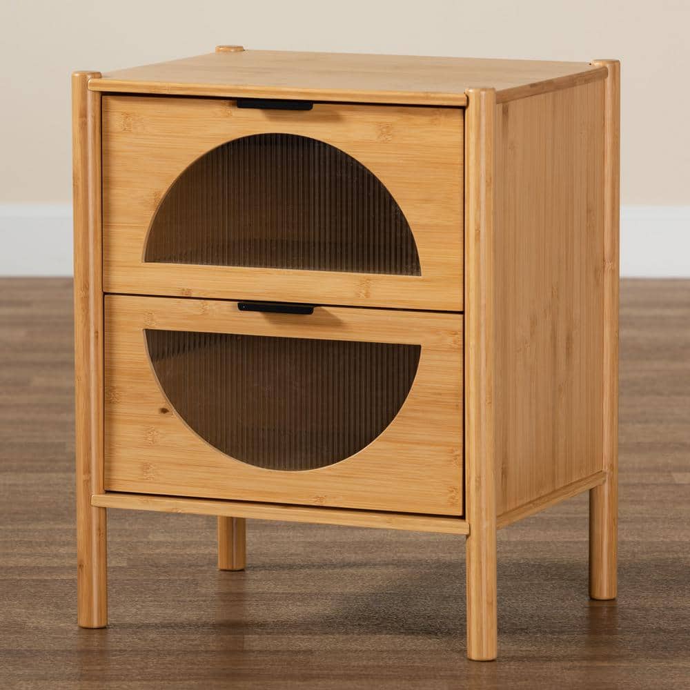 Naresh Natural Brown Bamboo Wood 2-Drawer Accent Table