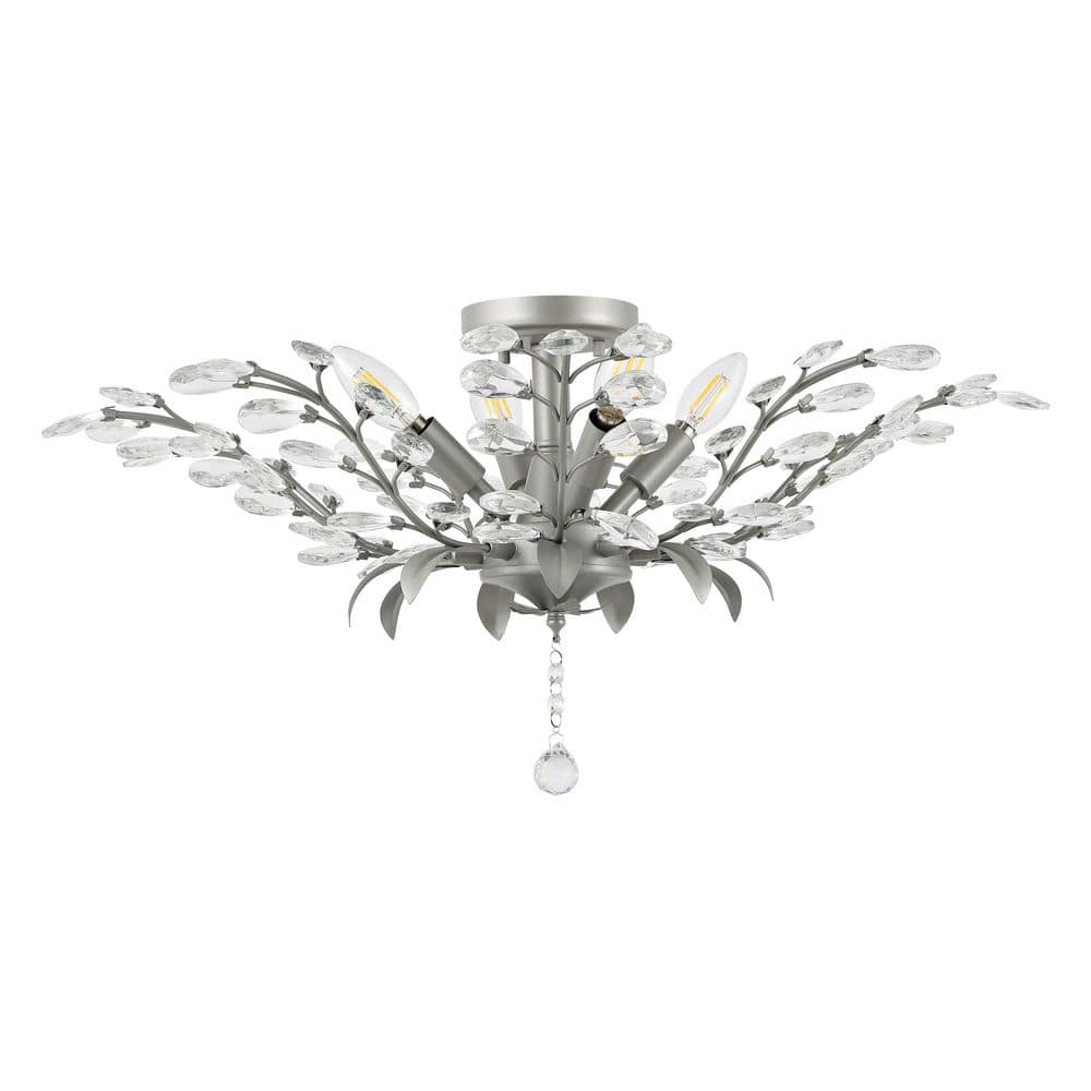 Bohemian Silver Crystal 26" LED Antler Ceiling Light