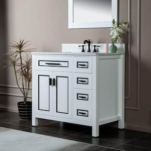 Millan 37 in.W x 22 in.D x 38 in.H Bath Vanity in White with Engineered stone Vanity Top in Fish Belly with White Sink