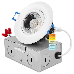 3 in. Adjustable LED Gimbal Canless Recessed Light with J-Box 5 CCT 8-Watt 600 Lumens IC Rated Damp Rated