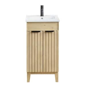 Palos 18.1 in.W x 18.1 in.D x 34.8 in.H Single Sink Bath Vanity in Natural Brown with White Ceramic Basin Top