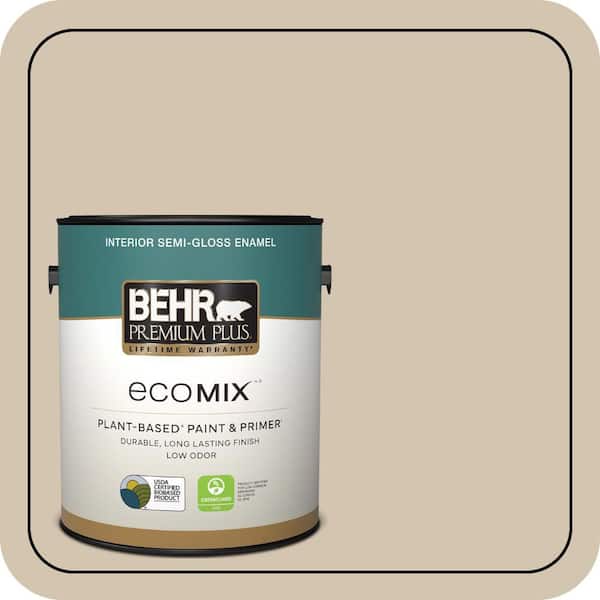 1 gal. #N300-3 Casual Khaki Semi-Gloss Enamel EcoMix Plant-Based Interior Paint & Primer