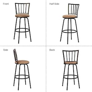 Metal 42.3 in. Seats, Brown Cushioned Adjustable Height Swivel Bar Stool/Counter Stools Straight Backrest (Set of 2)
