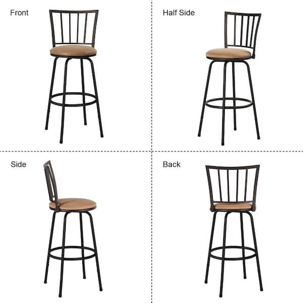 Metal 42.3 in. Seats, Brown Cushioned Adjustable Height Swivel Bar Stool/Counter Stools Straight Backrest (Set of 2)