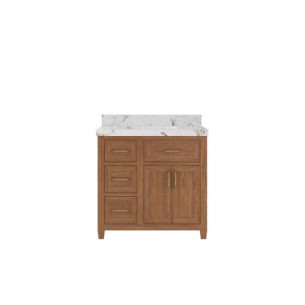 Willow Collections Santa Monica 36 in. W x 22 in. D x 36 in. H Single Sink Bath Vanity in Dark Natural with 2 in. Viola Gold Qt. Top