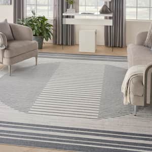 Astra Machine Washable Ivory Blue 9 ft. x 12 ft. Linear Contemporary Area Rug