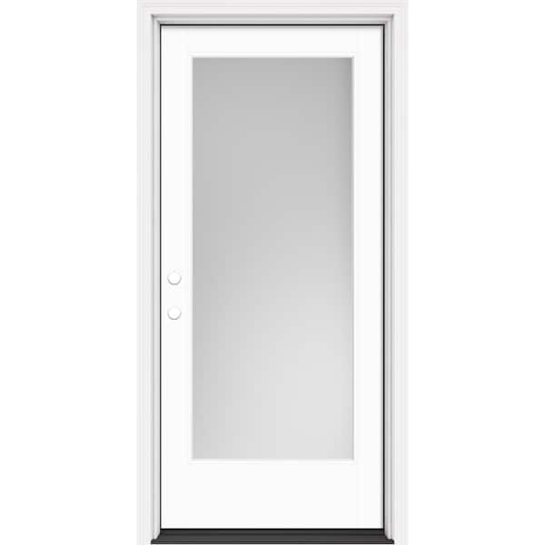 Masonite Performance Door System 36 in. x 80 in. VG Full Lite Right-Hand Inswing Pearl White Smooth Fiberglass Prehung Front Door