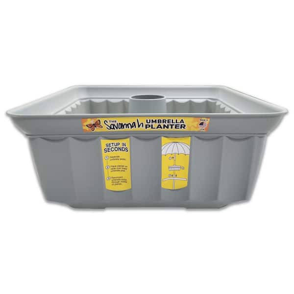 THE SAVANNAH PLANTER 13 in. L x 13 in. W x 5.5 in. H Square Savannah Planter Grey Medium Plastic Tabletop Umbrella Planter