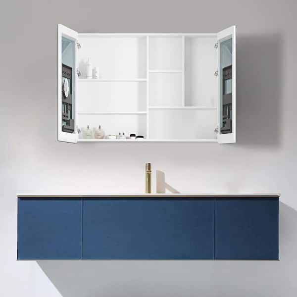 36 in. H x 48 in. W Double Door Rectangular Engineered Wood Medicine Cabinet with Mirror