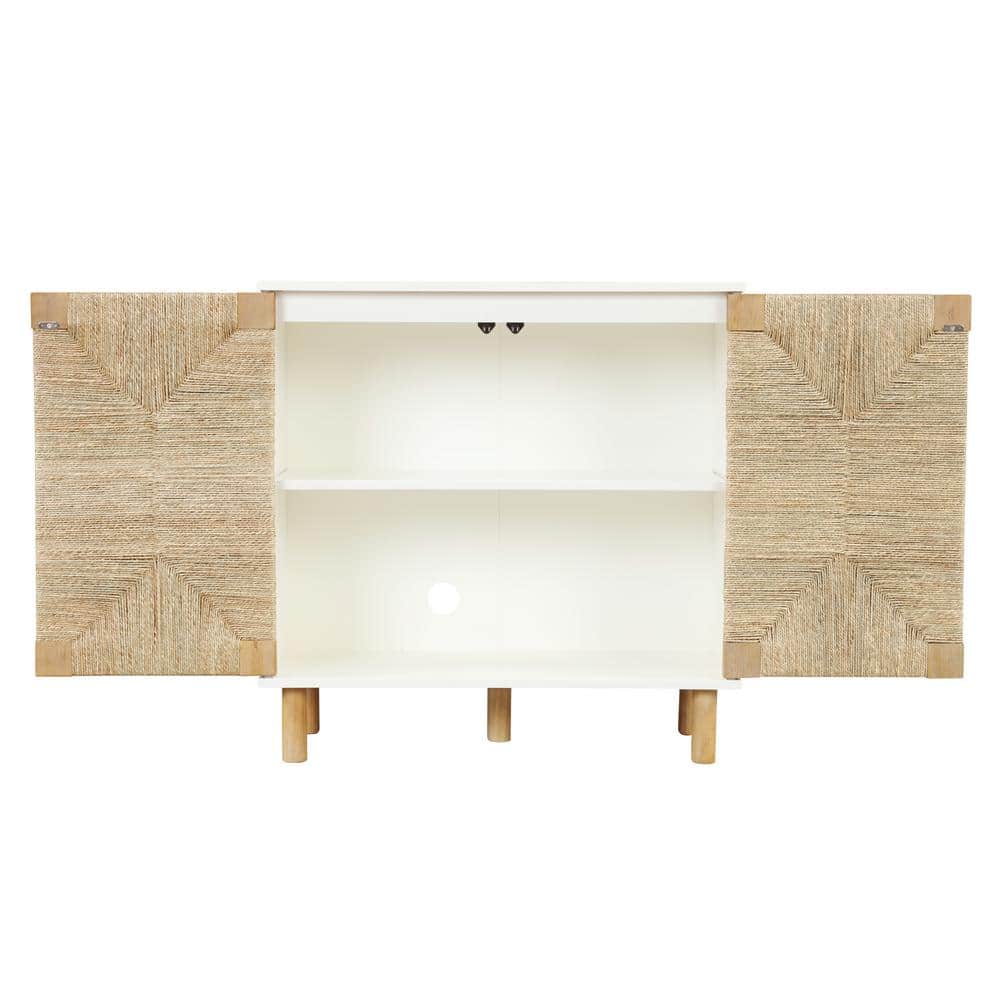 Beacon White and Seagrass Freestanding Storage Cabinet with Adjustable Shelving