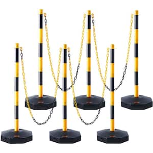 Traffic Delineator Post Cones 30 in. Safety Delineator Barrier w/Fillable Base 8 ft. Chain, Yellow and Black (6-Pieces)