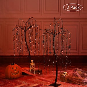 4 ft. Orange Pre-Lit LED Halloween Tree Artificial Christmas Tree with Spiders and 160 LED Lights, 2-Pieces