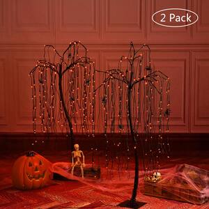 4 ft. Orange Pre-Lit LED Halloween Tree Artificial Christmas Tree with Spiders and 160 LED Lights, 2-Pieces