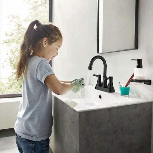 4 in. Centerset 2-Handle High-Arc Bathroom Faucet in Matte Black