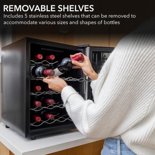 16 in. 20 Bottle Wine Cooler Fridge w/ Lock Freestanding Black Display Rack and LED Display