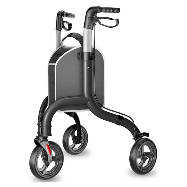 3-Wheel Lightweight Foldable Aluminum Rollator Walker in Black with Adjustable Height and Brake System for Seniors