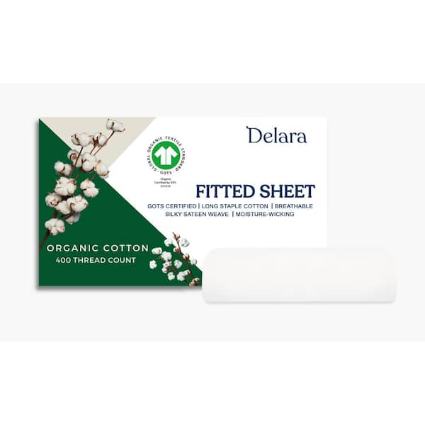 Delara 1-Piece White, Solid 100% Organic Cotton, King (78 in. x 80 in.), Smooth and Breathable, Super Soft, Fitted Sheet