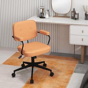 Orange PU Leather Adjustable Height Office Chair with Rocking Backrest and Ergonomic Armrest, Wheels