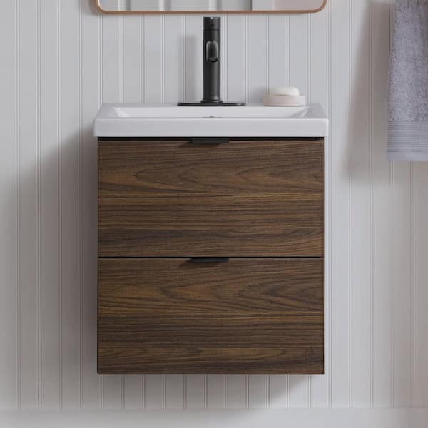 Glacier Bay Ardwick 20 in. Single Sink Mocha Walnut Bath Vanity with White Ceramic Top (Assembled)