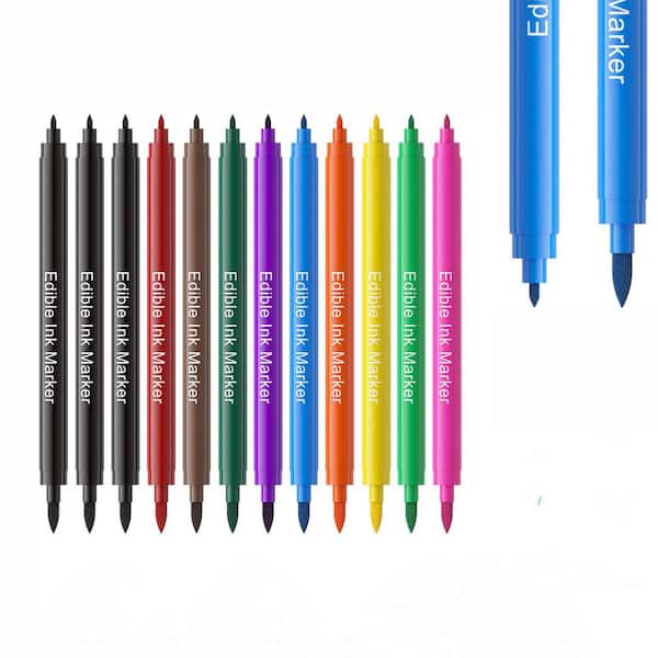 12 Pack Dual Tip Food Grade Edible Marker Pens Multicolor for Decorating Fondant Cookies Cakes Frosting Eggs