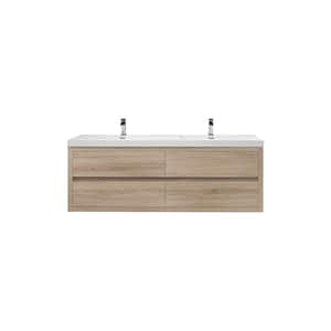 Louis 59 in. W x 20 in. D x 22 in. H Double Sink Floating Bath Vanity in White Oak with White Acrylic Top