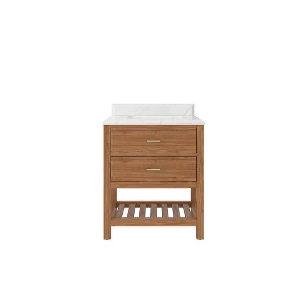 Willow Collections Parker Teak 30 in. W x 22 in. D x 36 in. H Single Sink Bath Vanity Center in Golden Teak with 1.5 in. Calcutta Laza Top