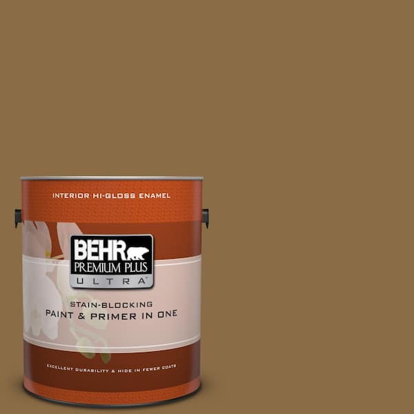 BEHR Premium Plus Ultra 1 gal. #330F-7 Nutty Brown Hi-Gloss Enamel Interior Paint and Primer in One