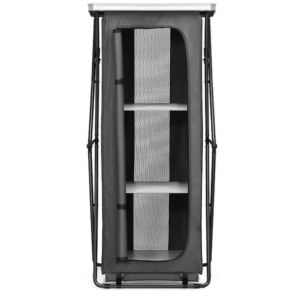 Costway 25 in. x 18 in. x 55 in. Grey Folding Pop-Up Cupboard Compact Camping Storage Cabinet with Bag X-Large Size