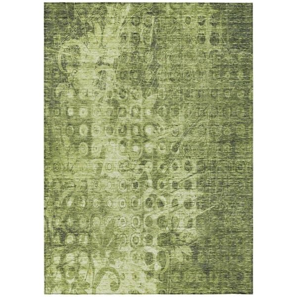 Olive Green 9 ft. x 12 ft. Woven Ikat Polyester Rectangle Indoor / Outdoor Area Rug