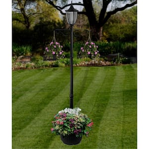 Crestmont 1-Light Outdoor Black Integrated LED Lamp Post and Planter