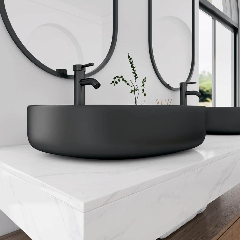 Zermatt 22" Matte Black Ceramic Irregular Vessel Sink