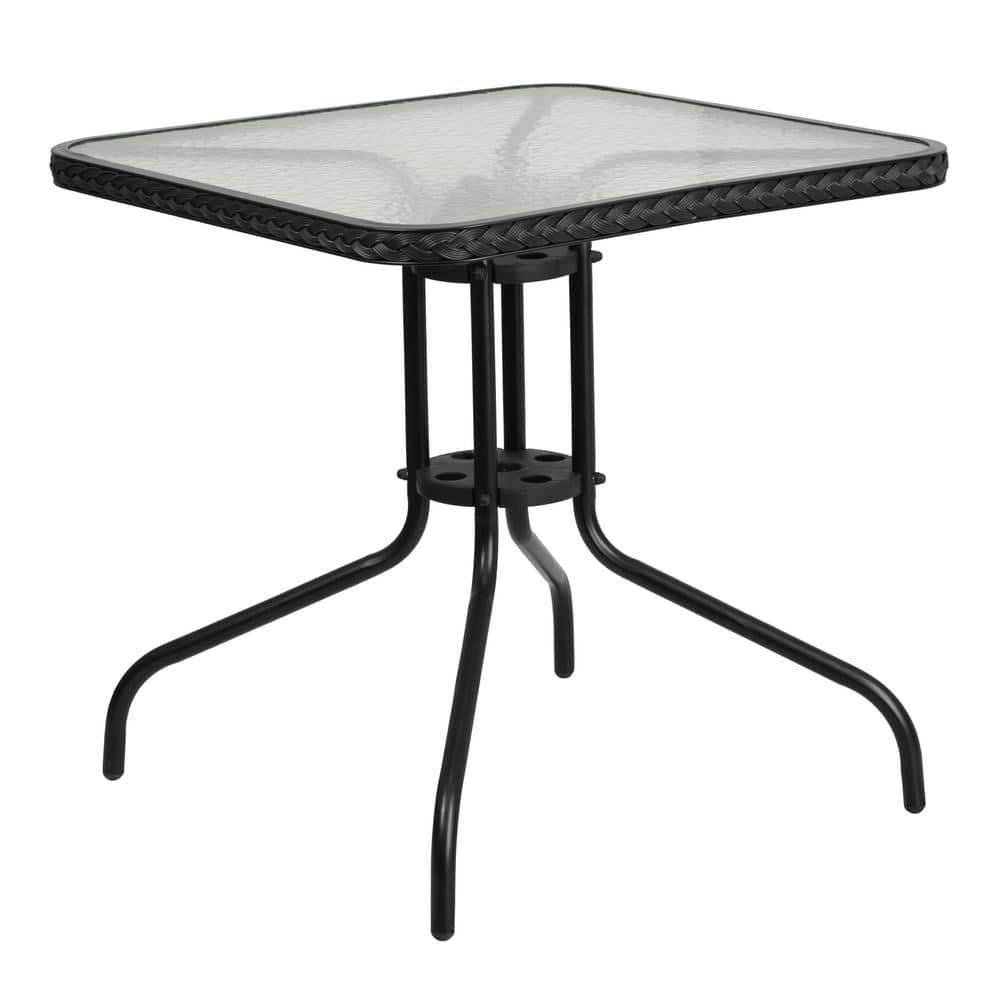 Clear Top/Black Rattan Square Metal Outdoor Bistro Table price history on PriceWatchPro