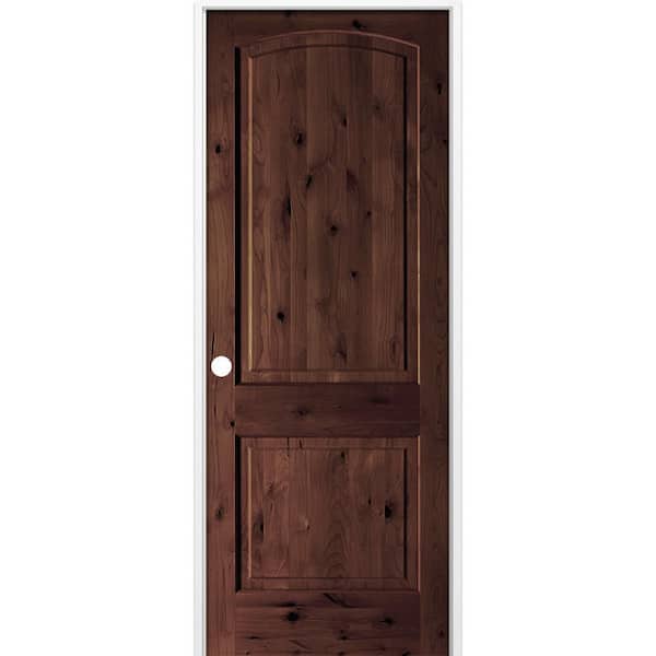 24 in. x 96 in. Rustic 2-Panel Arch Top Right-Hand Red Mahogany Stain Knotty Alder Wood Single Prehung Interior Door