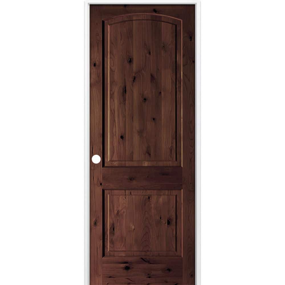 36 in. x 96 in. Rustic 2-Panel Arch Top Right-Hand Red Mahogany Stain Knotty Alder Wood Single Prehung Interior Door price history on PriceWatchPro