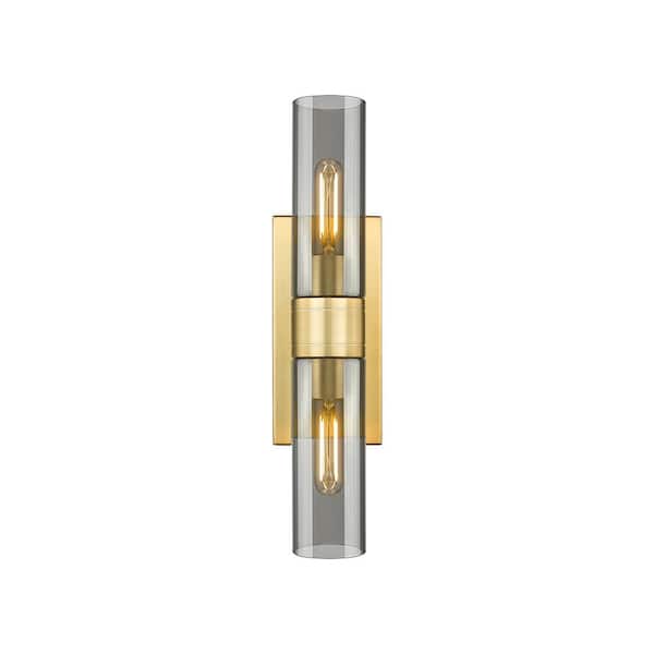 Ballston Urban 18 in. 2-Light Satin Gold Vanity Light with Glass Shade