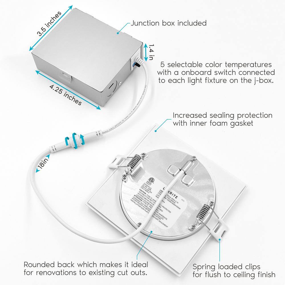 Modern 4-in Square Dimmable LED Recessed Downlight 6-Pack, White