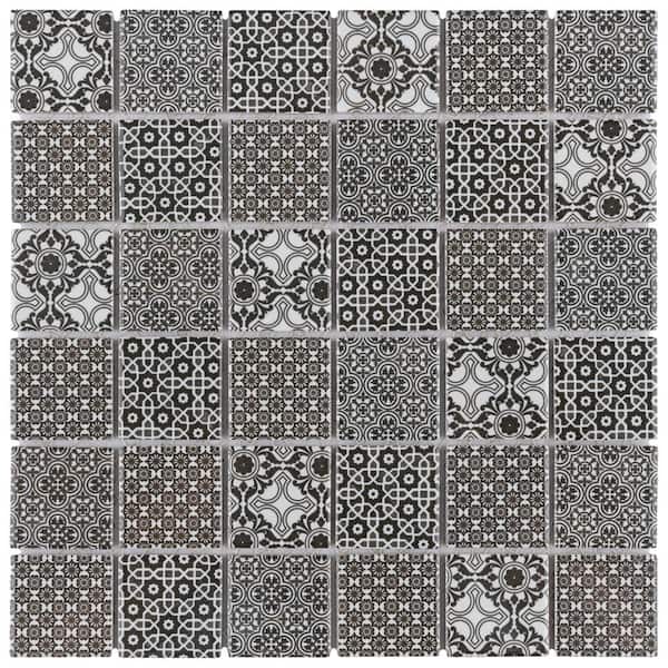 Merola Tile Classico 2 in. Square Black 11-3/4 in. x 11-3/4 in. Porcelain Mosaic Tile (9.8 sq. ft./Case)