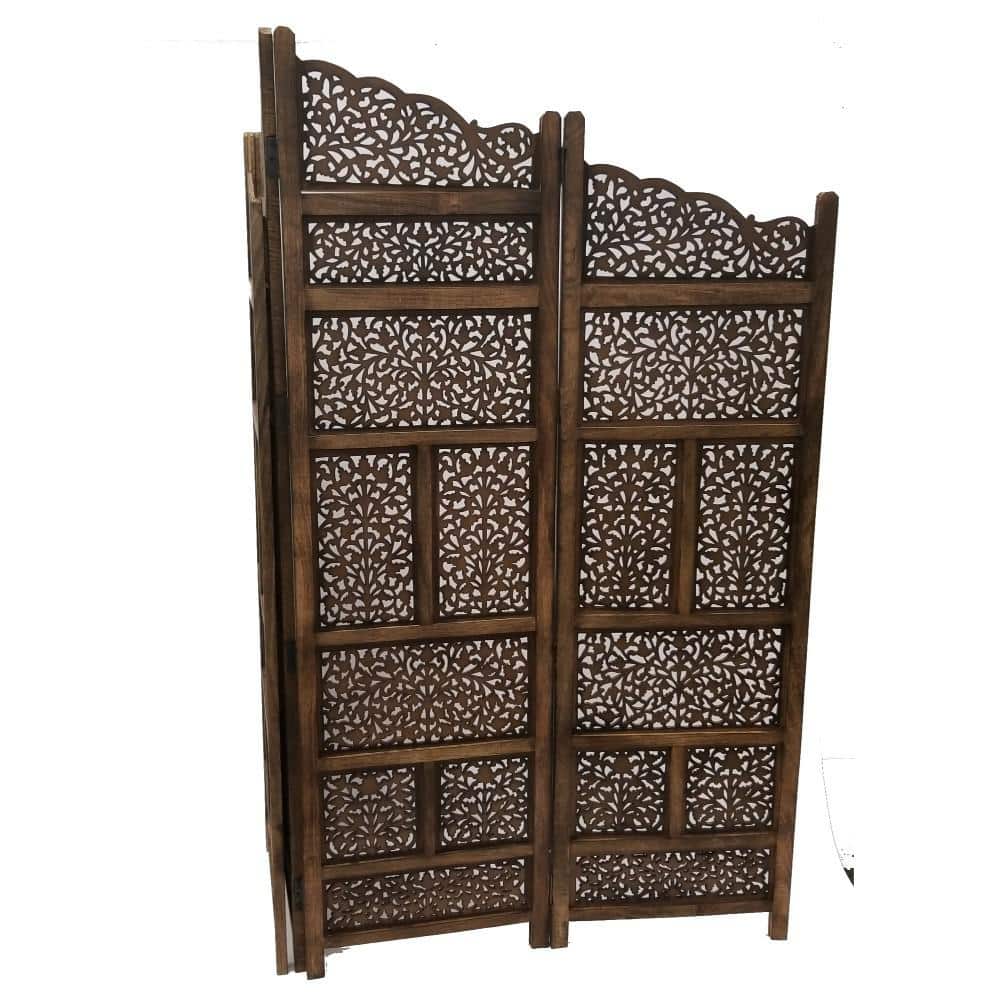 Handmade Dark Brown Mango Wood 4-Panel Room Divider