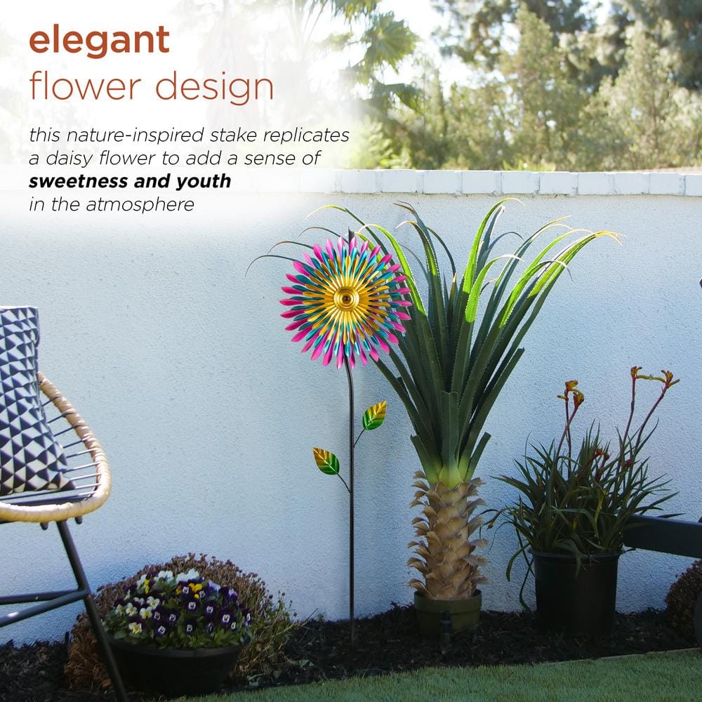 47" Multicolor Iron Daisy Wind Spinner Garden Stake