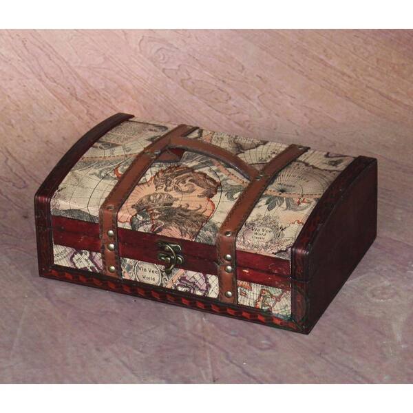 Vintiquewise 12 in. x 8 in. x 4.5 in. Old World Map Treasure Chest - 12 in. with Top Handle