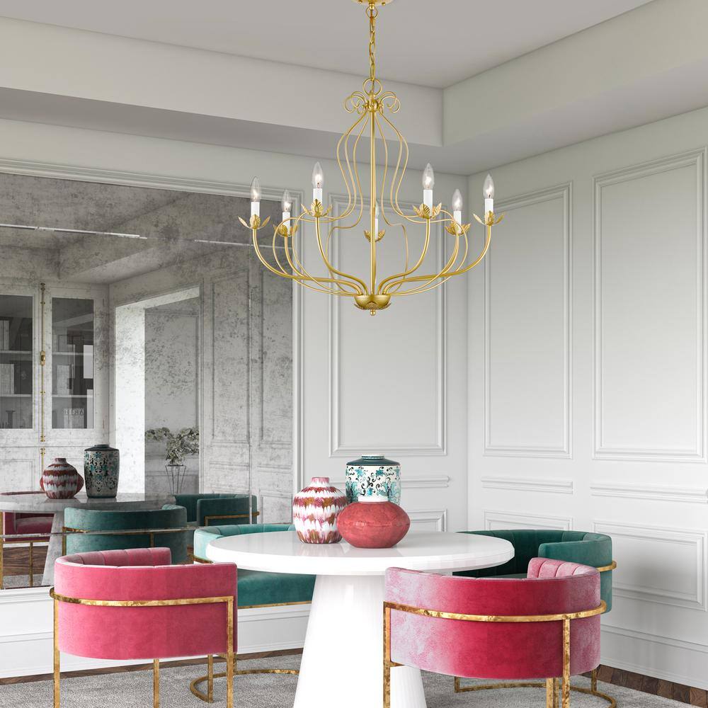 Katarina Graceful Floral 7-Light Chandelier in Soft Gold