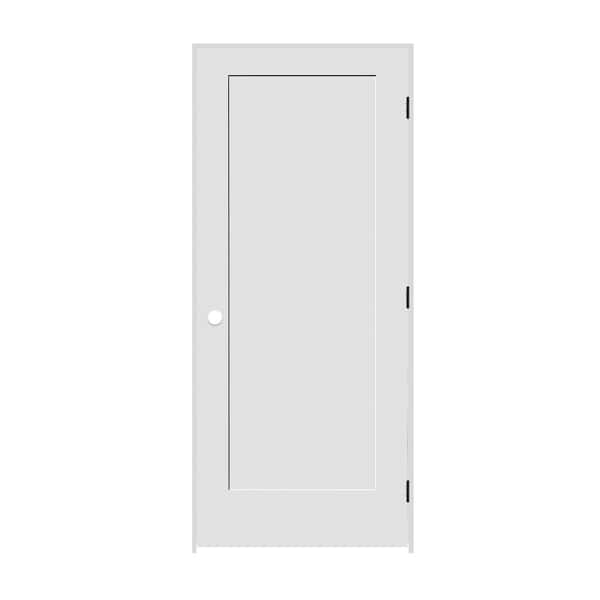 CODEL DOORS 18 in. x 80 in. 1-Panel Left Hand Solid Wood Primed White MDF Single Prehung Interior Door with Matte Black Hinges