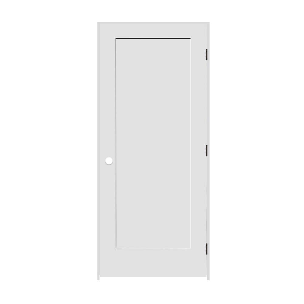 30 in. x 80 in. 1-Panel Left Hand Solid Wood Primed White MDF Single Prehun