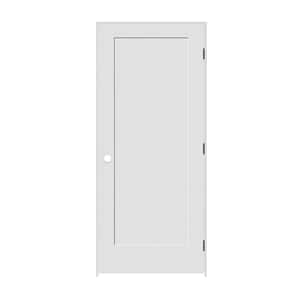 36 in. x 80 in. 1-Panel Right Hand Solid Wood Primed White MDF Single Prehung Interior Door with Matte Black Hinges