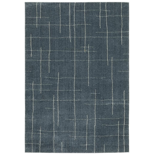 Apex Blue 7 ft. x 10 ft. Solid Abstract Geometric Polyester Indoor Area Rug